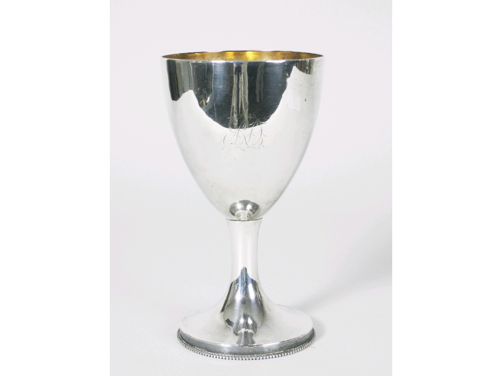 Appraisal: A George III Irish Goblet engraved initials on circular beaded