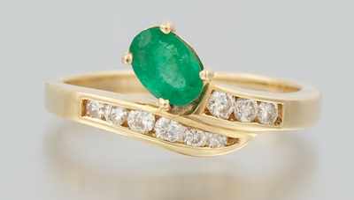 Appraisal: A Ladies' Diamond and Emerald Ring k yellow gold ring