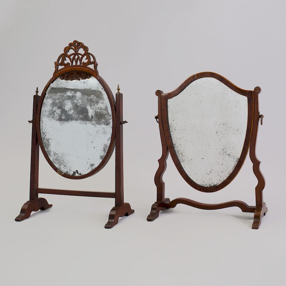 Appraisal: George III Inlaid Mahogany Dressing Mirror Together with a Victorian