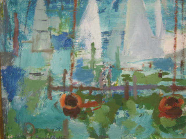 Appraisal: Francis Chapin Oil on Board sailboats in the harbor x