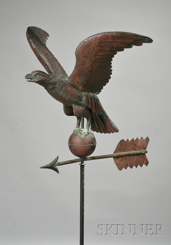 Appraisal: Molded Copper Full-body Eagle and Arrow Weather Vane approx ht