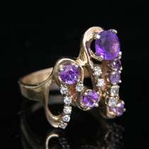 Appraisal: Amethyst and Diamond Ring Kt yellow gold freeform ring set