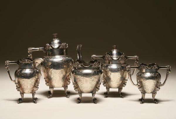 Appraisal: Aesthetic Wilcox silverplate five piece coffee service with female figural