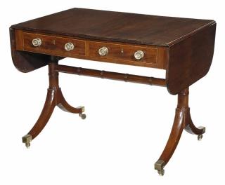 Appraisal: Regency Figured and Inlaid Mahogany Sofa Table British early th