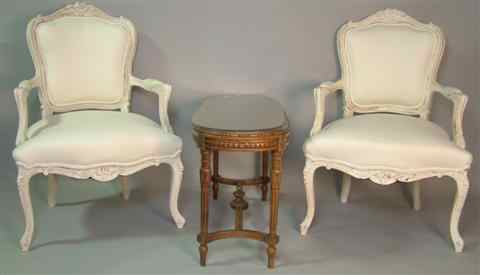 Appraisal: PAIR OF LOUIS XV STYLE FAUTEUILS AND LOUIS XV STYLE