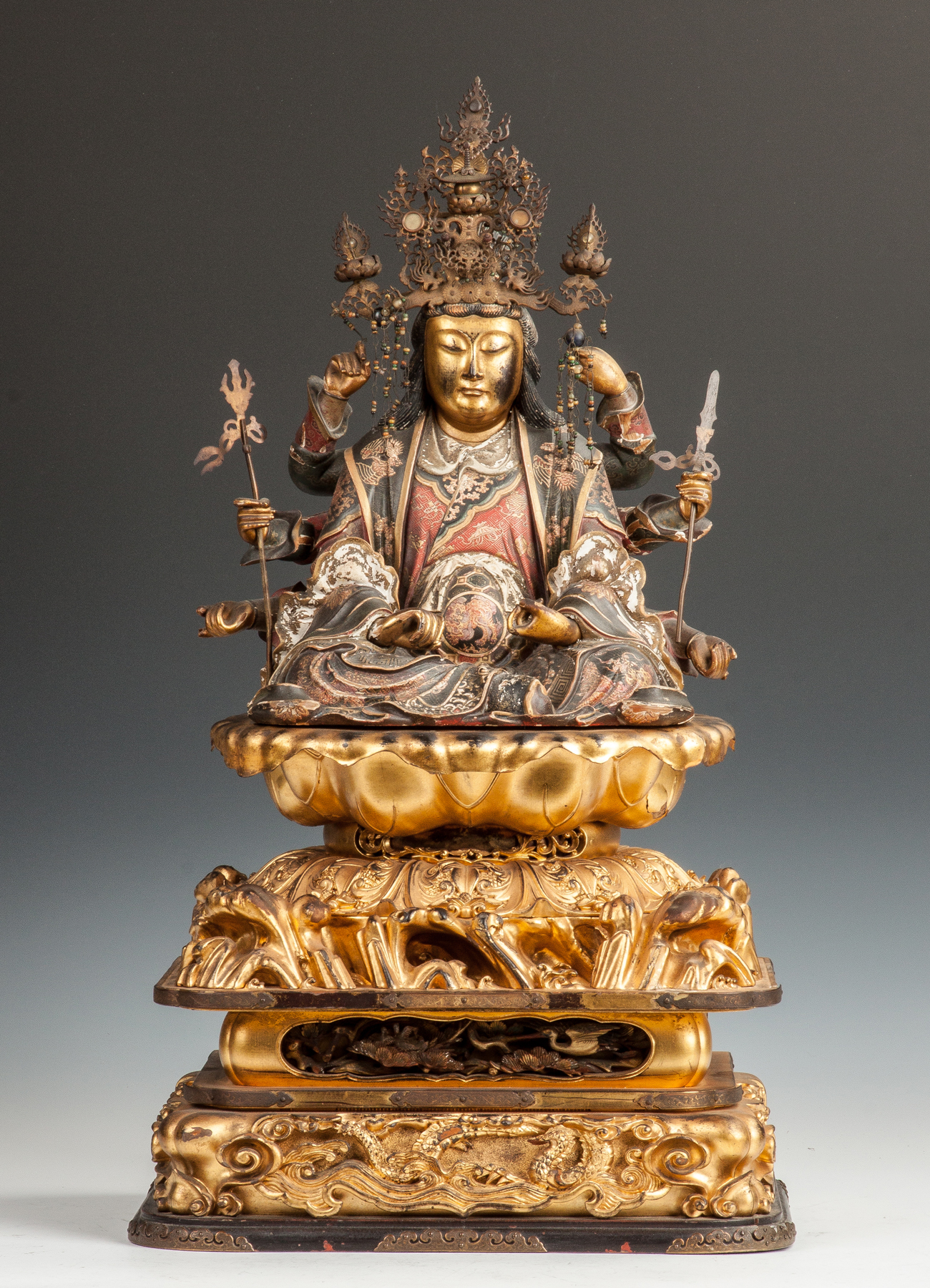 Appraisal: Japanese Polychrome Gilt Lacquer Figure of Kannon Bosatsu Late Edo