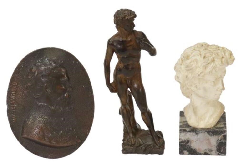 Appraisal: lot of Sculptures including bronze sculpture David after Michelangelo Italian