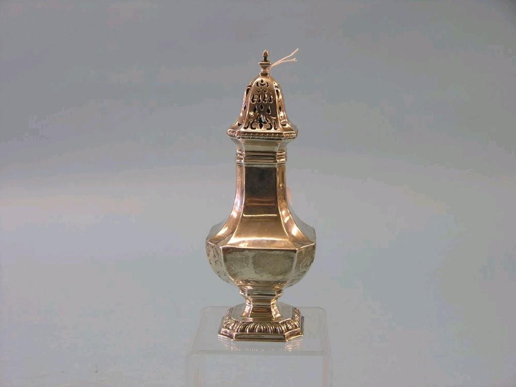 Appraisal: An Asprey silver sugar caster octagonal bulbous form in early