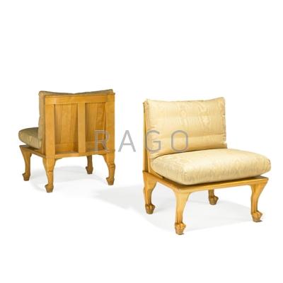 Appraisal: JOHN HUTTON - Pair of lounge chairs USA s Carved