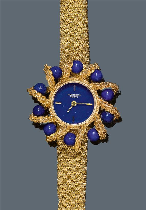 Appraisal: LAPIS LAZULI AND GOLD LADY'S WRISTWATCH MONTRESOR s Yellow gold