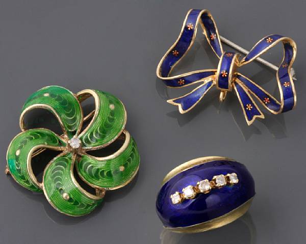 Appraisal: A collection of enamel and gold jewelry comprising of one