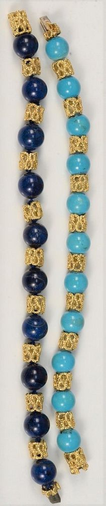 Appraisal: Pair of Karat Gold and Bead Bracelets one with turquoise