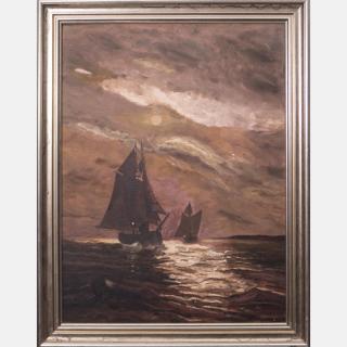 Appraisal: Artist Unknown th th Century Moonlit Seascape Oil on canvas