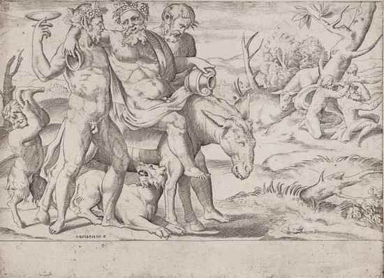 Appraisal: Giulio Bonasone Drunken Silenus on a donkey engraving c Bartsch