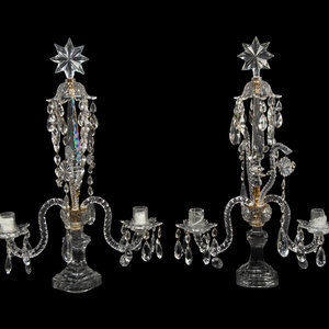 Appraisal: A Pair of English Brass Mounted Cut Glass Two-Light Girandoles