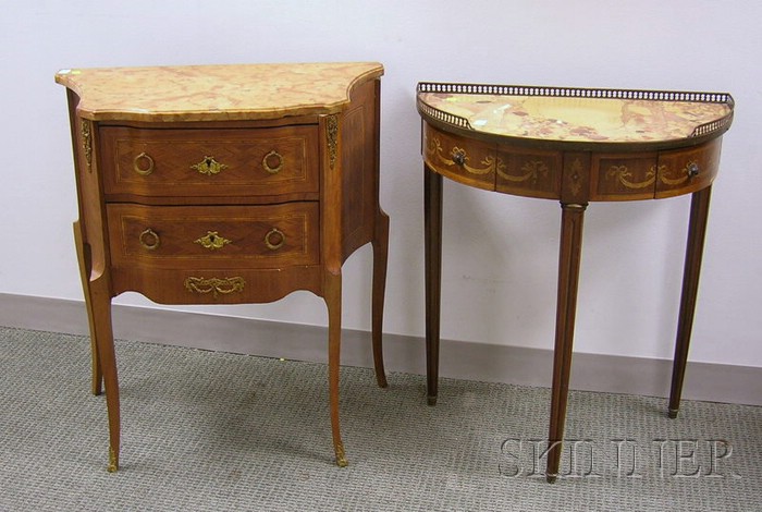 Appraisal: Louis XVI Style Marble-top Inlaid and Veneered Two-Drawer Commode and