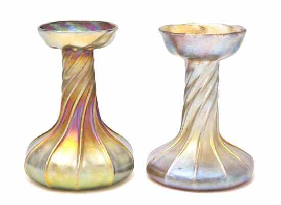 Appraisal: A Near Pair of Tiffany Studios Favrile Glass Candlesticks each