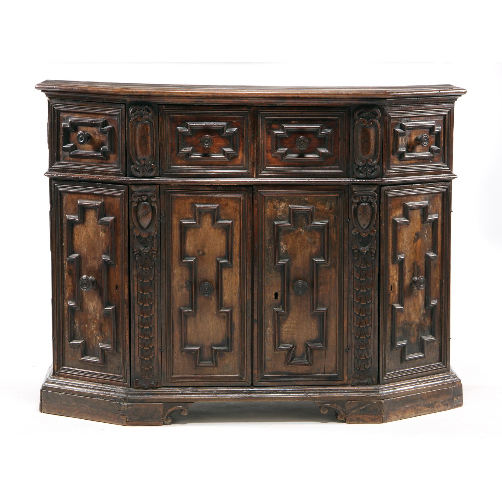 Appraisal: Italian Carved Commode th century walnut rectangular case with cut