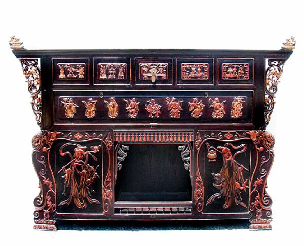 Appraisal: A large Chinese red and black lacquered altar table height