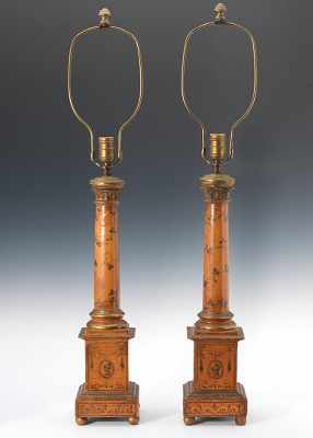 Appraisal: A Pair of Painted Wood Lamp Bases Painted wooden column