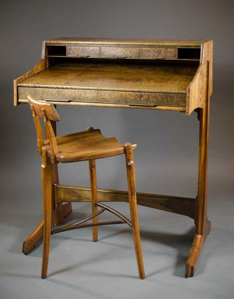 Appraisal: CUSTOM WALNUT WENGE WOOD STANDING DESK AND MATCHING STOOL Anthony