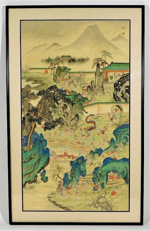 Appraisal: Chinese Children Boys Day Parade Silk Painting Chinese Children Boys