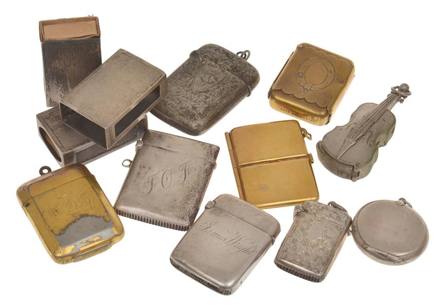 Appraisal: COLLECTION OF VESTAS MATCH BOXES SOME STERLING SILVER ALL FAULTS