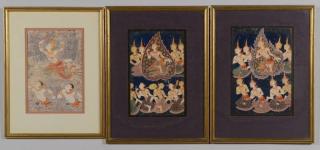 Appraisal: Framed Tibetan Thangkas framed Tibetan Thangkas all painted on paper