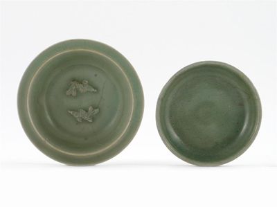 Appraisal: Two Chinese celadon dishes one moulded with twin fish in