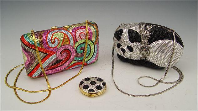 Appraisal: J TIRAS CRYSTAL STUDDED PURSES Panda bear with a bow