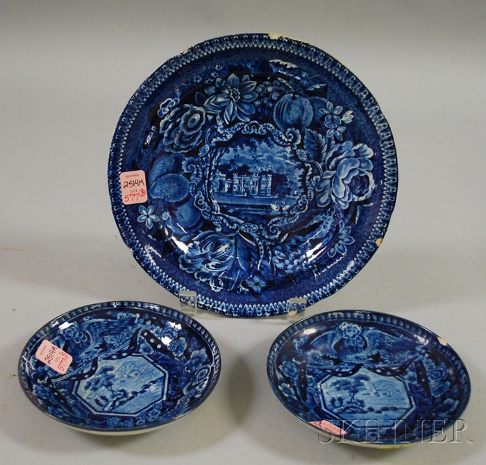 Appraisal: Blue Transfer-decorated Staffordshire Pottery Salad Plate and Two Saucers the