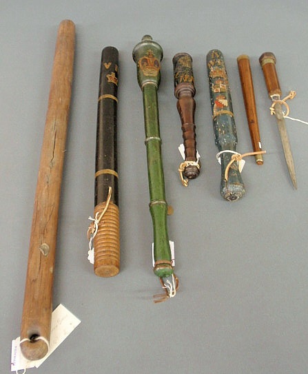 Appraisal: Six police Billy clubs th c Longest