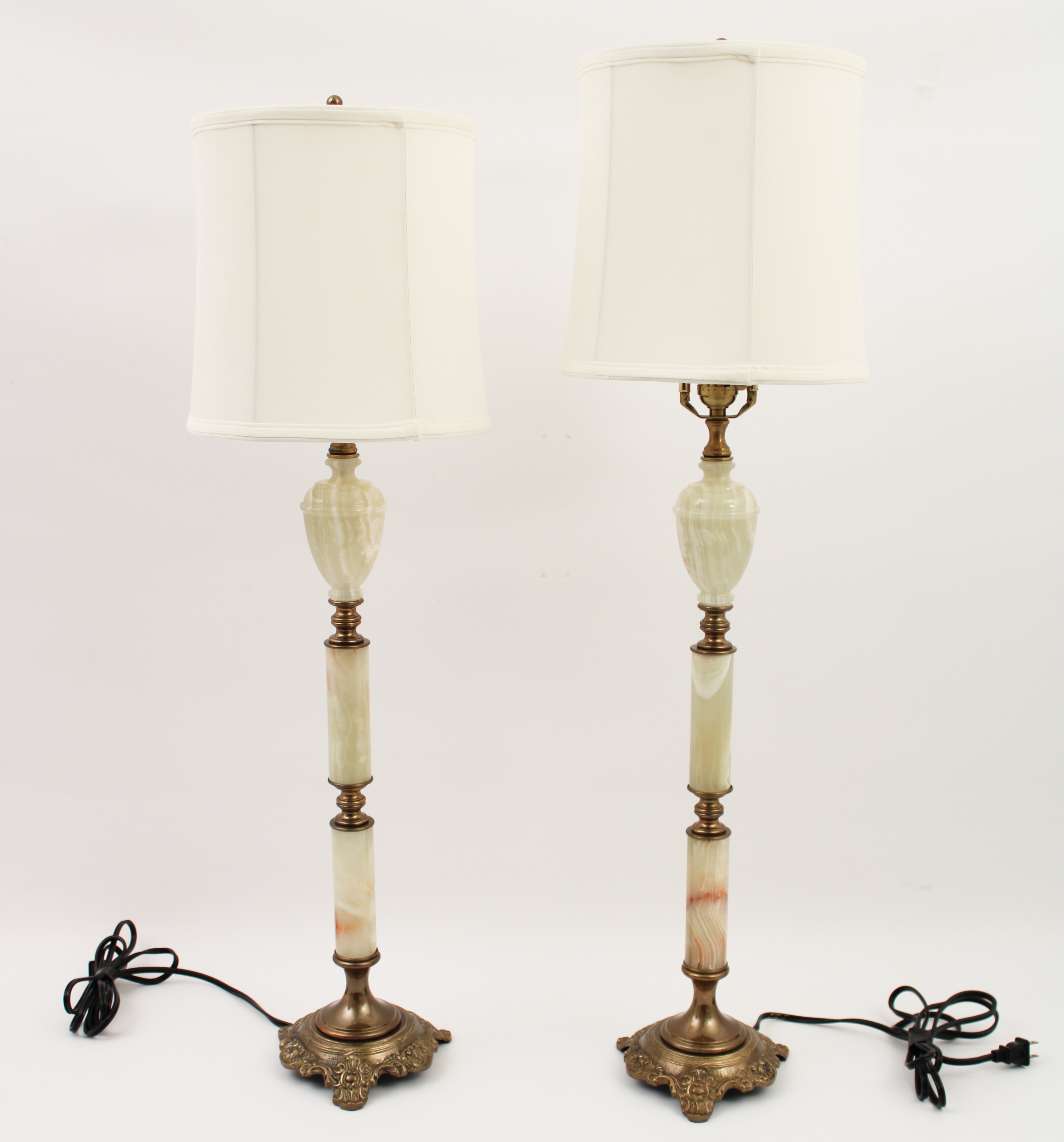 Appraisal: NEAR PAIR OF ONYX AND BRASS LAMPS Near pair of