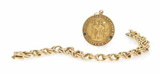 Appraisal: A Karat Yellow Gold Bracelet with Karat Yellow Gold Disk