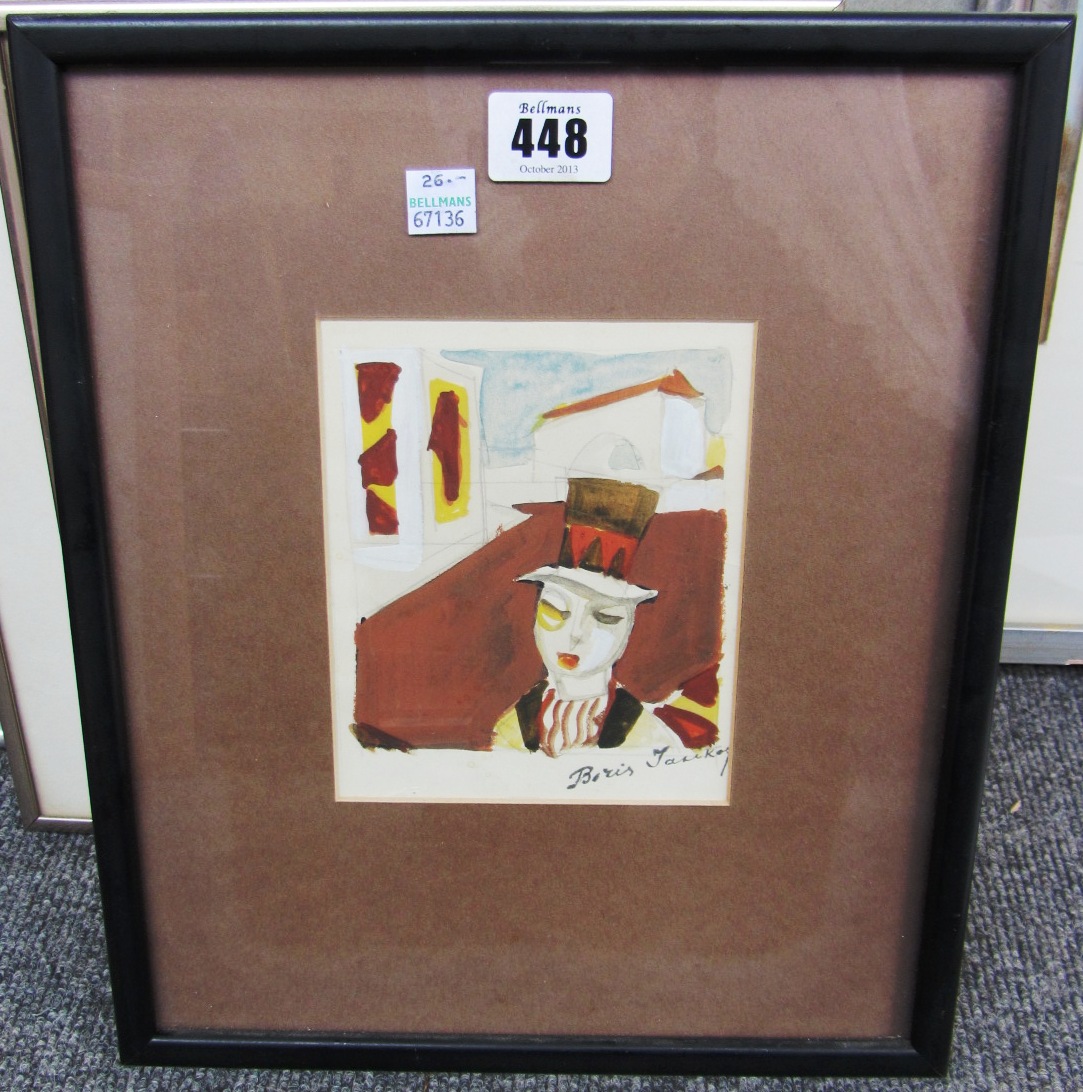 Appraisal: Boris Jarikoff - Head of a clown gouache signed cm