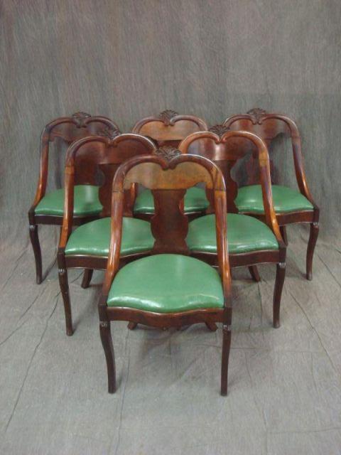 Appraisal: Empire Chairs w Green Leather Upholstered Seats Signed J Easton