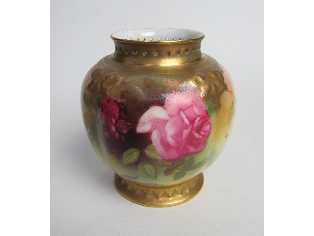 Appraisal: Royal Worcester vase painted with roses restored