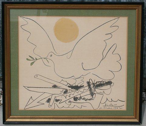 Appraisal: DOVE LITHOGRAPH AFTER PICASSO '' x '' sight size framed