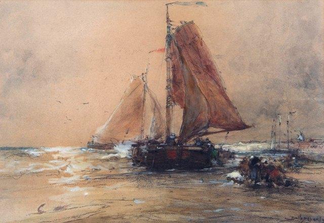 Appraisal: DUDLEY HARDY - Fisher folk and sailing vessels off the