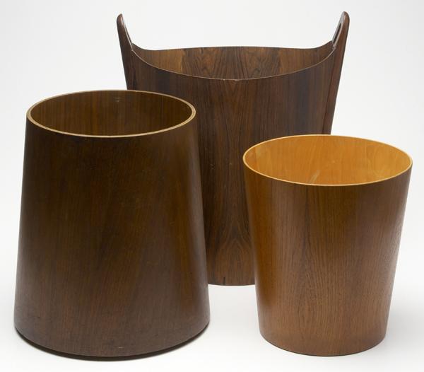 Appraisal: JENS RISOM AND SEWEA Three wooden wastepaper baskets One marked