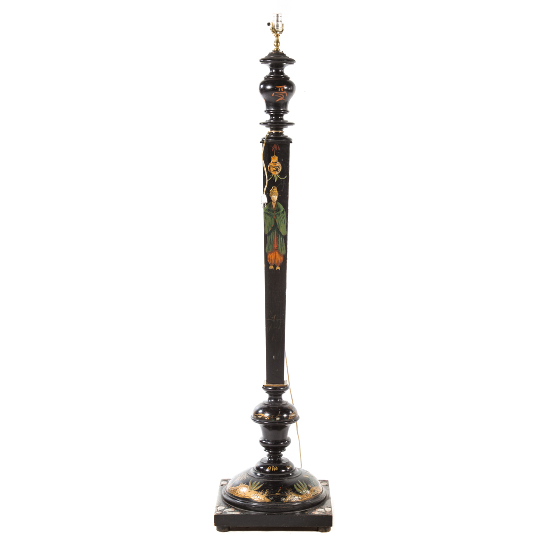 Appraisal: George II style japanned floor lamp figural and floral painted