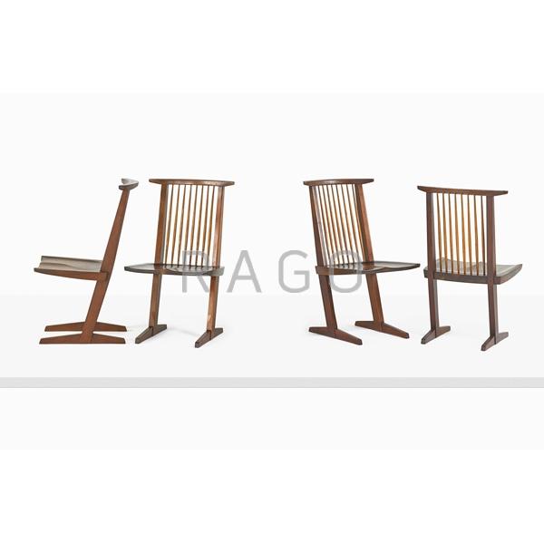 Appraisal: GEORGE NAKASHIMA Four Conoid chairs Condition Report Darkened dents and