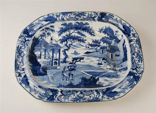 Appraisal: A Blue White Transferware Well and Tree Platter unmarked the