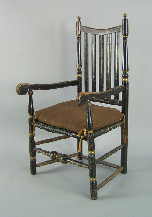 Appraisal: New England Queen Anne painted maple banister back armchair ca