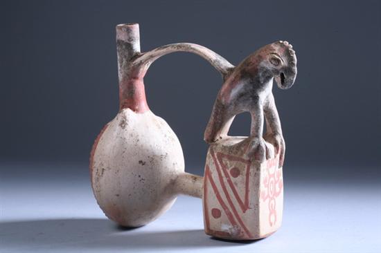 Appraisal: MOCHICA POTTERY STIRRUP WHISTLE VESSEL circa - A D Molded