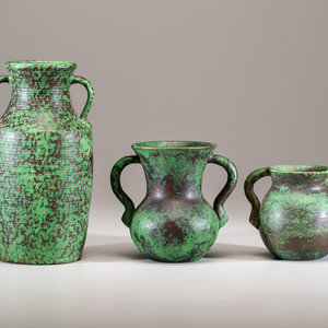 Appraisal: Weller Pottery American Early th Century Three Coppertone Two-Handled Vases