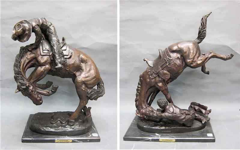 Appraisal: TWO WESTERN BRONZE SCULPTURES after the work of FREDERIC SACKRIDER