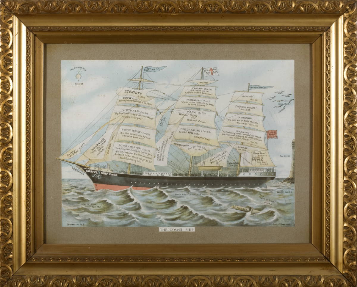 Appraisal: CHROMOLITHOGRAPH quot THE GOSPEL SHIP quot In a period giltwood