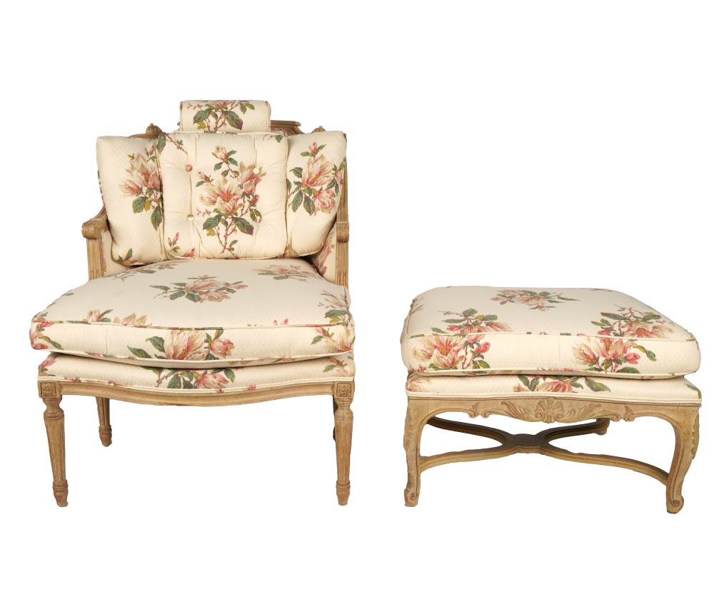 Appraisal: FRENCH PROVINCIAL-STYLE PAINTED WOOD DUCHESSE BRISEEcovered with floral quilted fabric