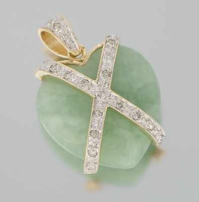 Appraisal: A Ladies' Jade and Diamond Pendant k yellow gold pendant